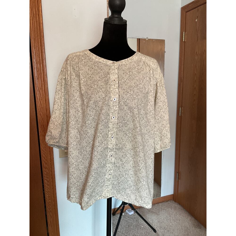 A New Approach Green Floral Leaf Print Button Down Blouse Top XXL